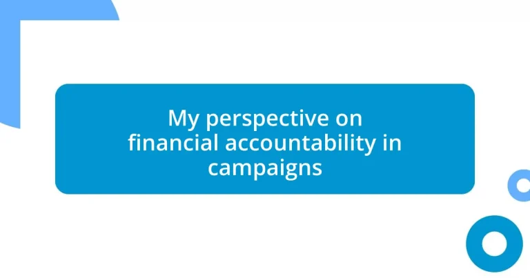 My perspective on financial accountability in campaigns